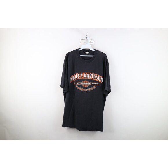 Vintage Y2K Harley Davidson Mens 2XL Faded Spell Out Big Logo T-Shirt Black - Picture 1 of 16